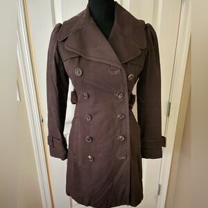 VJUICY COUTURE Soft Cotton Brown Double Breasted Trench Coat Petite